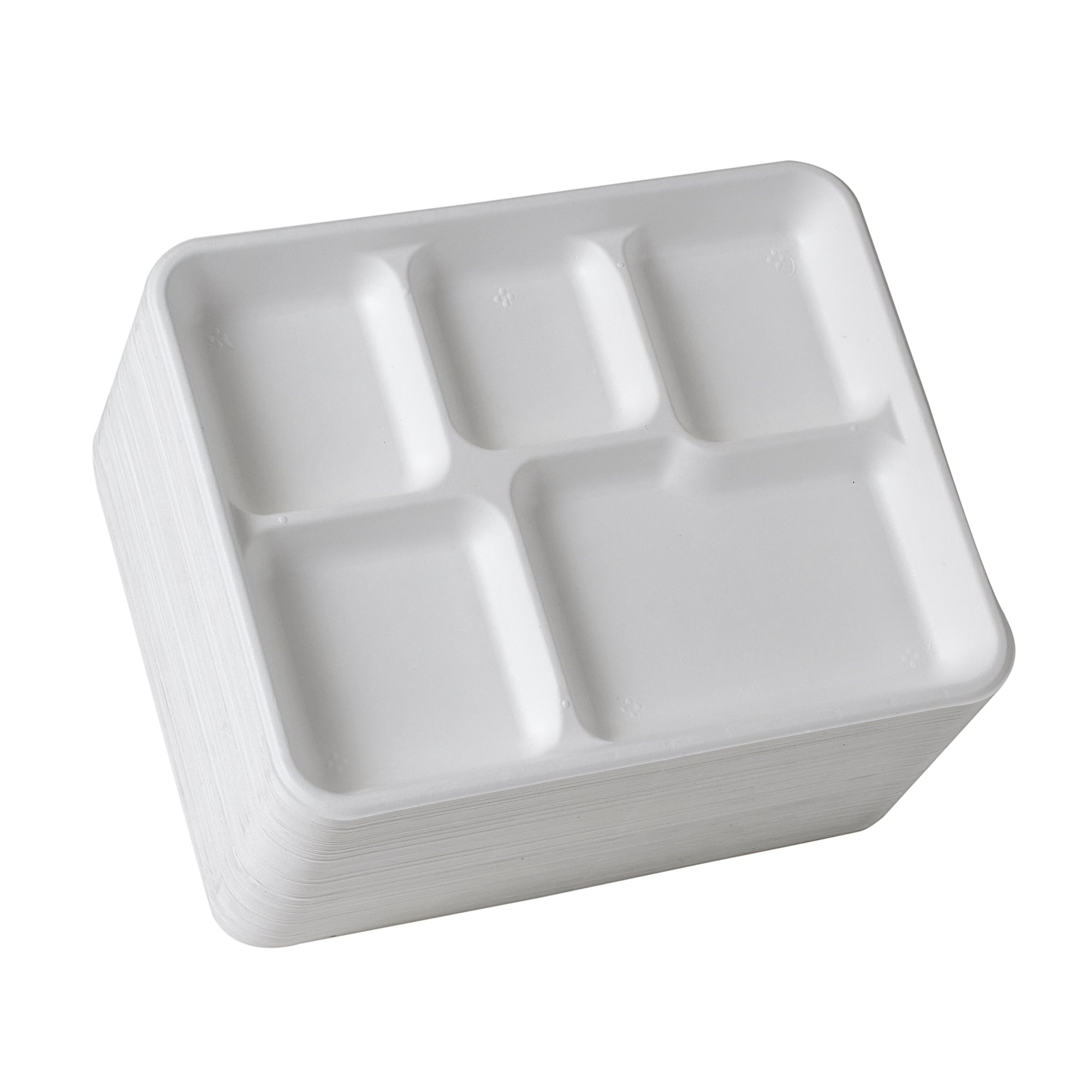 100-Pack] compostable plates 5-Compartment rectangle white