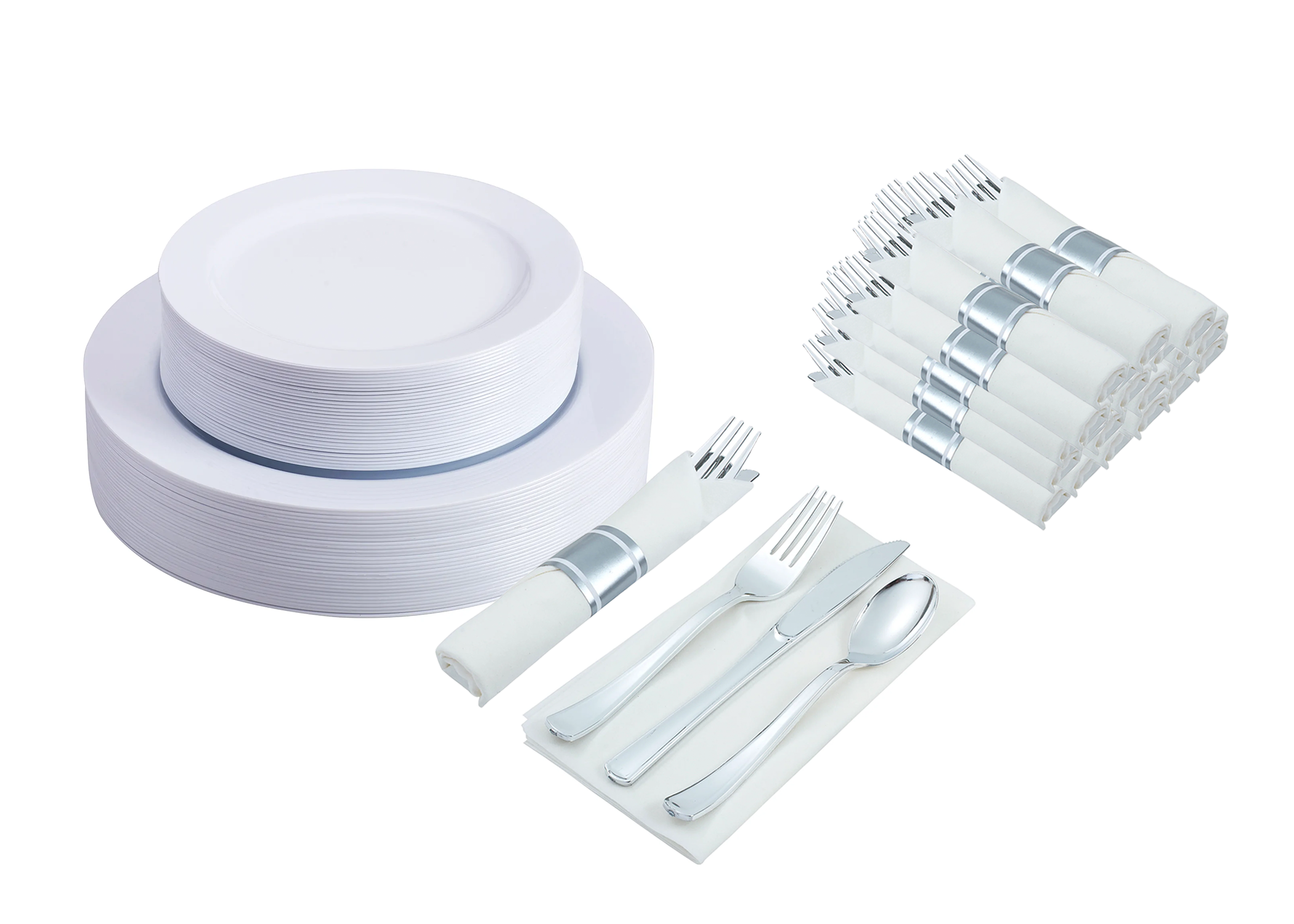 Disposable Dinner Plates - 60 pc. White with Silver Rim Plastic Plates –  Select Settings