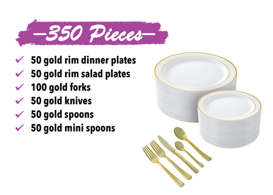 Perfect Settings - Platos de plástico elegantes para fiestas, 50 piezas (25  ajustes de lugares), platos desechables de plástico para boda (cena de 25