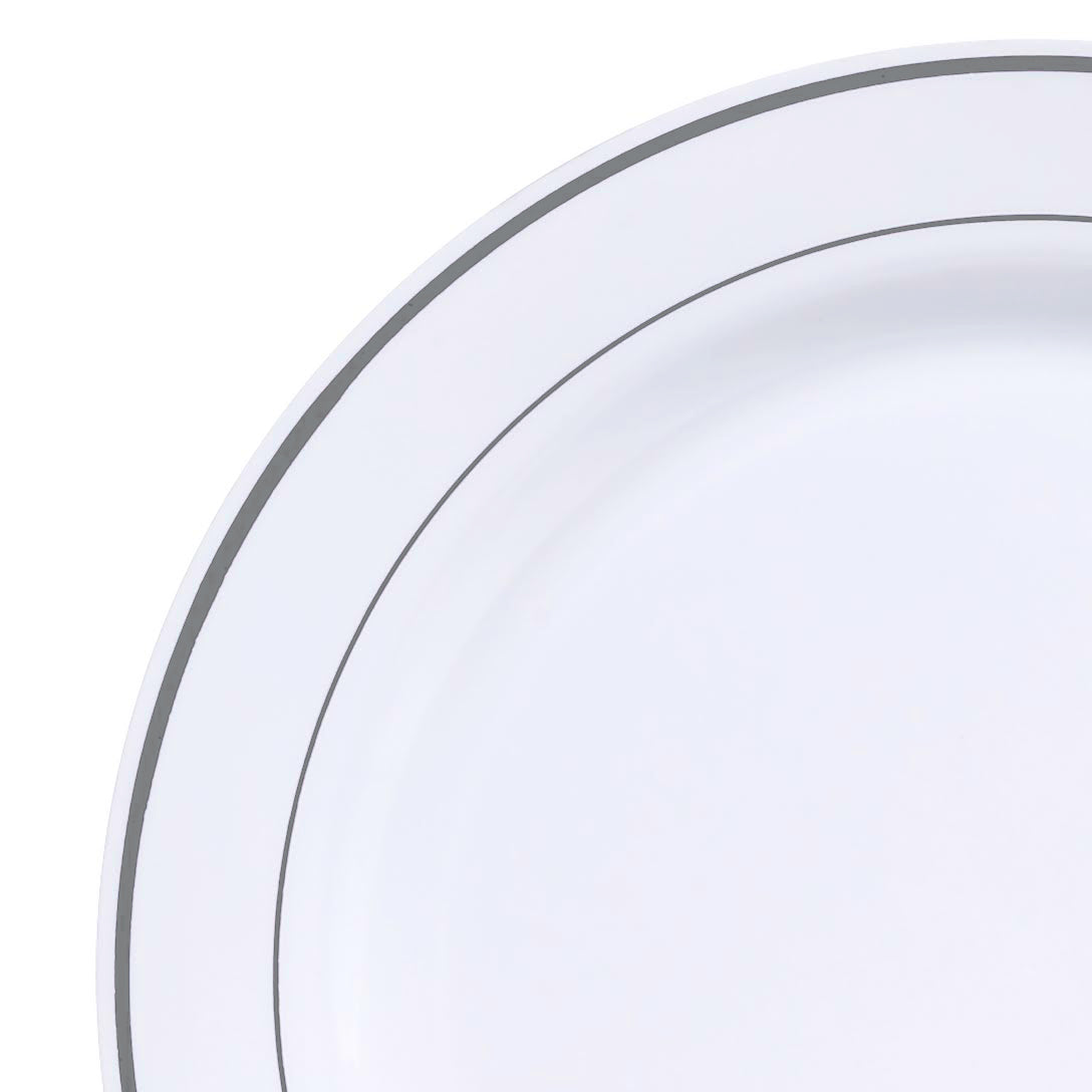 Clear with Silver Vintage Rim Round Disposable Plastic Salad Plates (7.5)