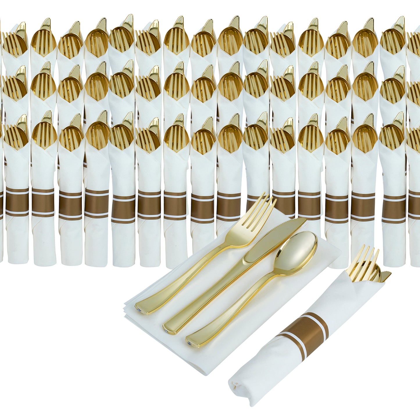 200 Piece Pre-rolled silver-colored plastic silverware set (for 50 gue –  Select Settings
