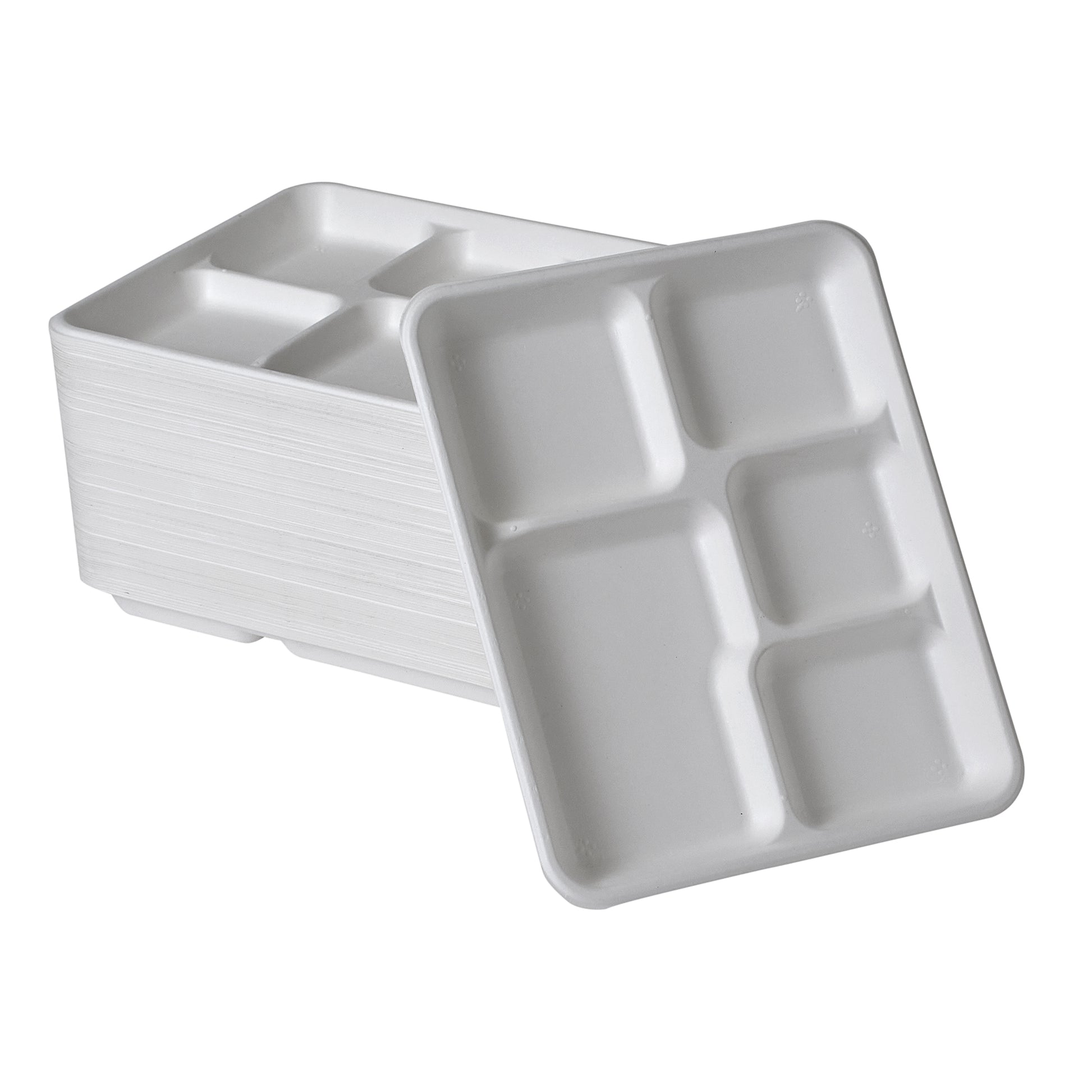 Select Settings Premium Single-Use Dinnerware [100-Pack] 5-Compartment Rectangle White Bagasse 10 inch Plates