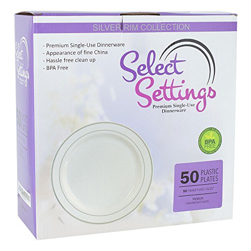 Disposable Dinner Plates - 60 pc. White with Silver Rim Plastic Plates –  Select Settings